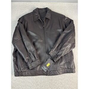 NWT Roundtree & Yorke Lambskin Leather Bomber Jacket Full Zip 3X Brown